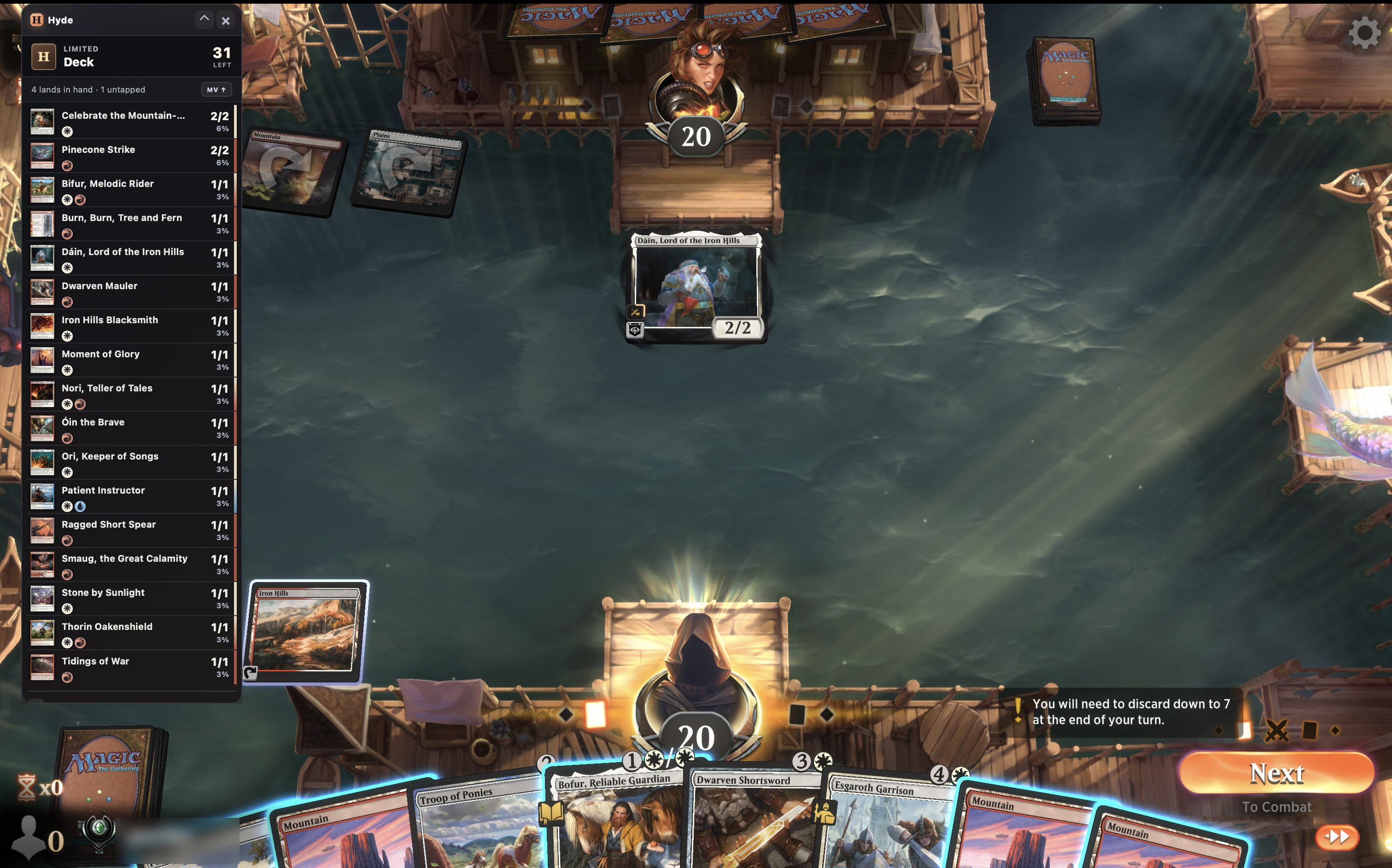 Hyde deck overlay over a live MTG Arena draft game